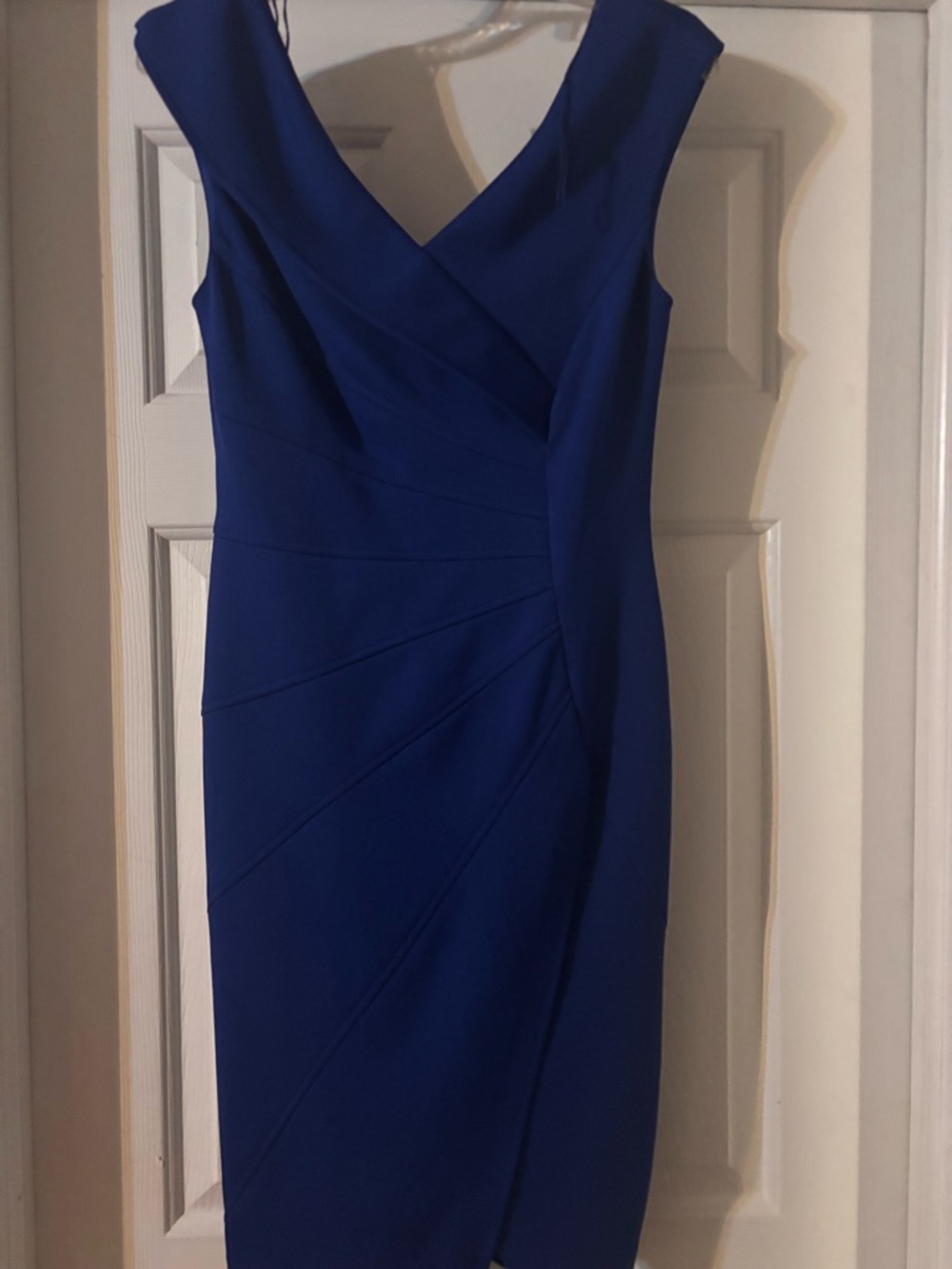 Women's Royal Blue V-Neck Sheath Dress-size 8